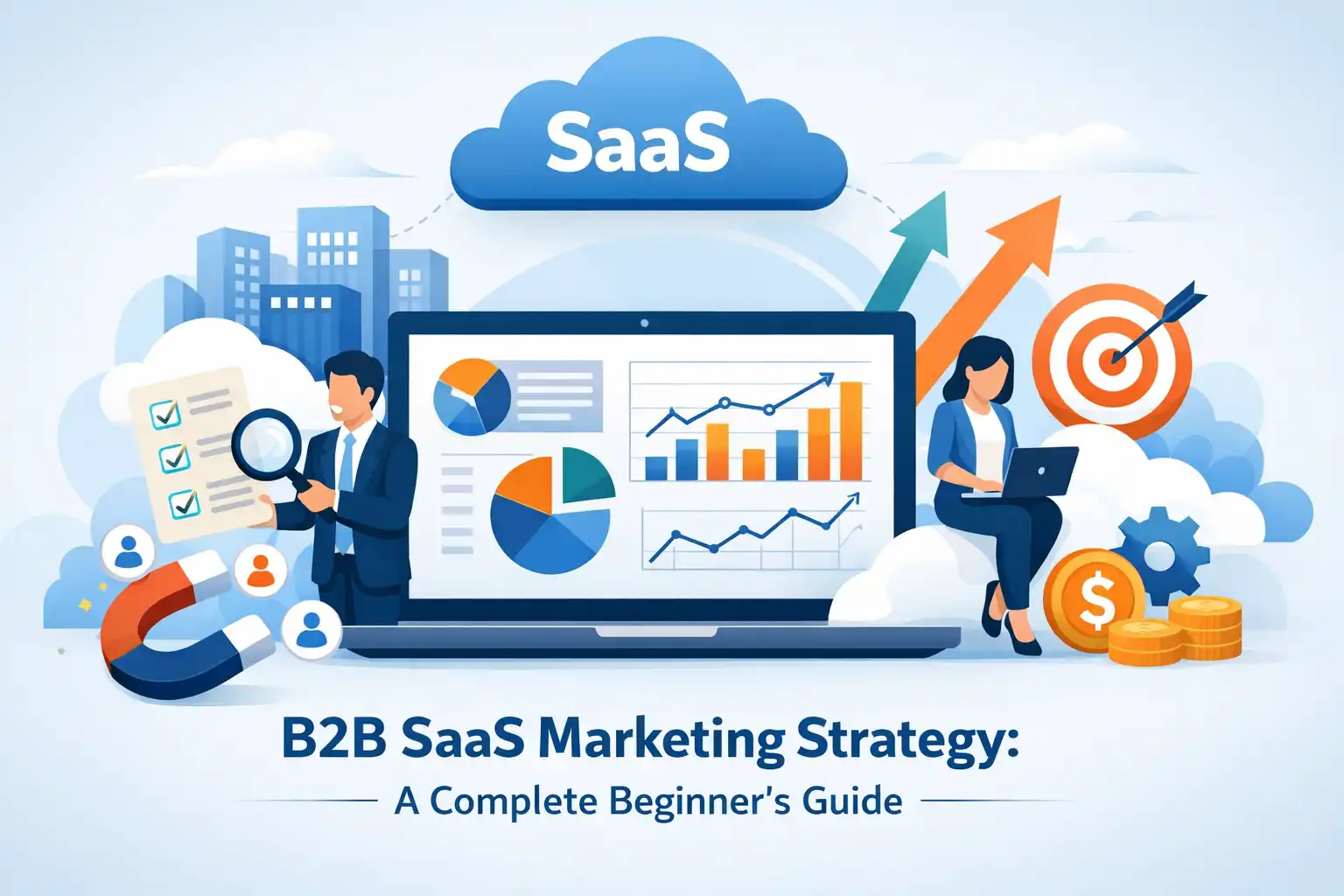 B2B SaaS marketing strategy diagram showing the growth loop and key performance metrics.