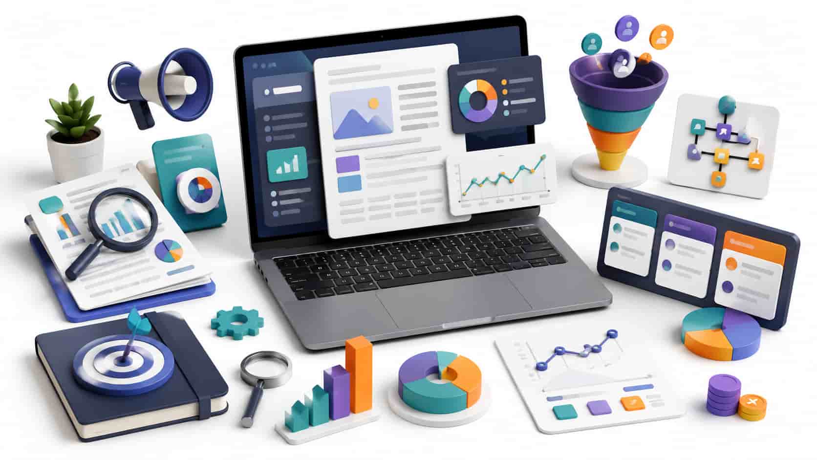 Illustration of high-converting SaaS blog content strategy with SEO, buyer intent, lead generation, and conversion-focused marketing elements.