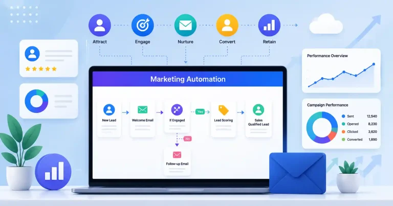 Best SaaS marketing automation tools featuring email automation, lead nurturing, customer journey tracking, and customer engagement workflows.