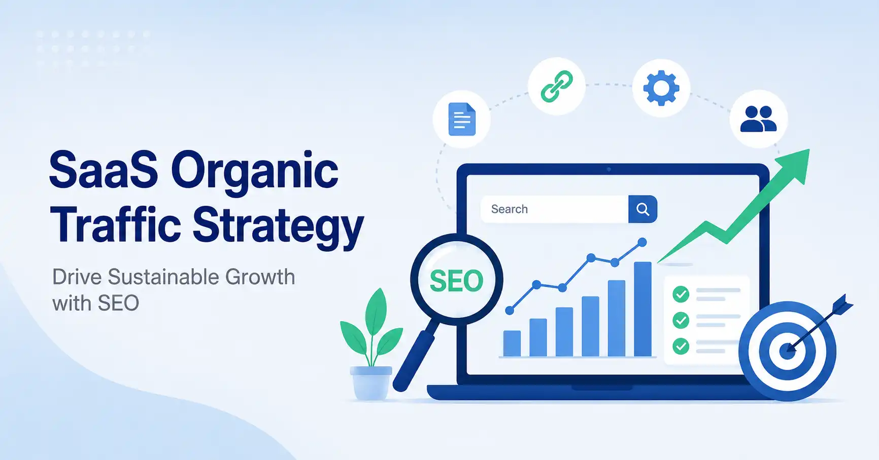 SaaS organic traffic strategy showing SEO, content marketing, and sustainable growth techniques for SaaS companies.
