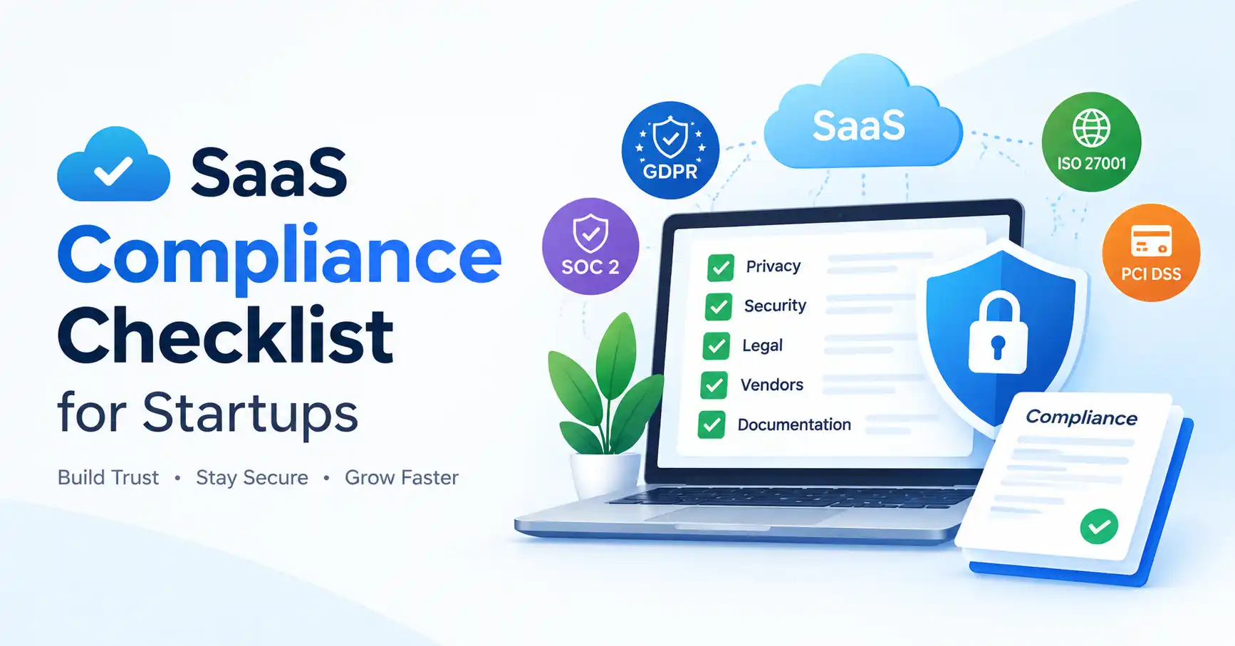 SaaS compliance checklist for startups covering security, privacy, vendors, and policies