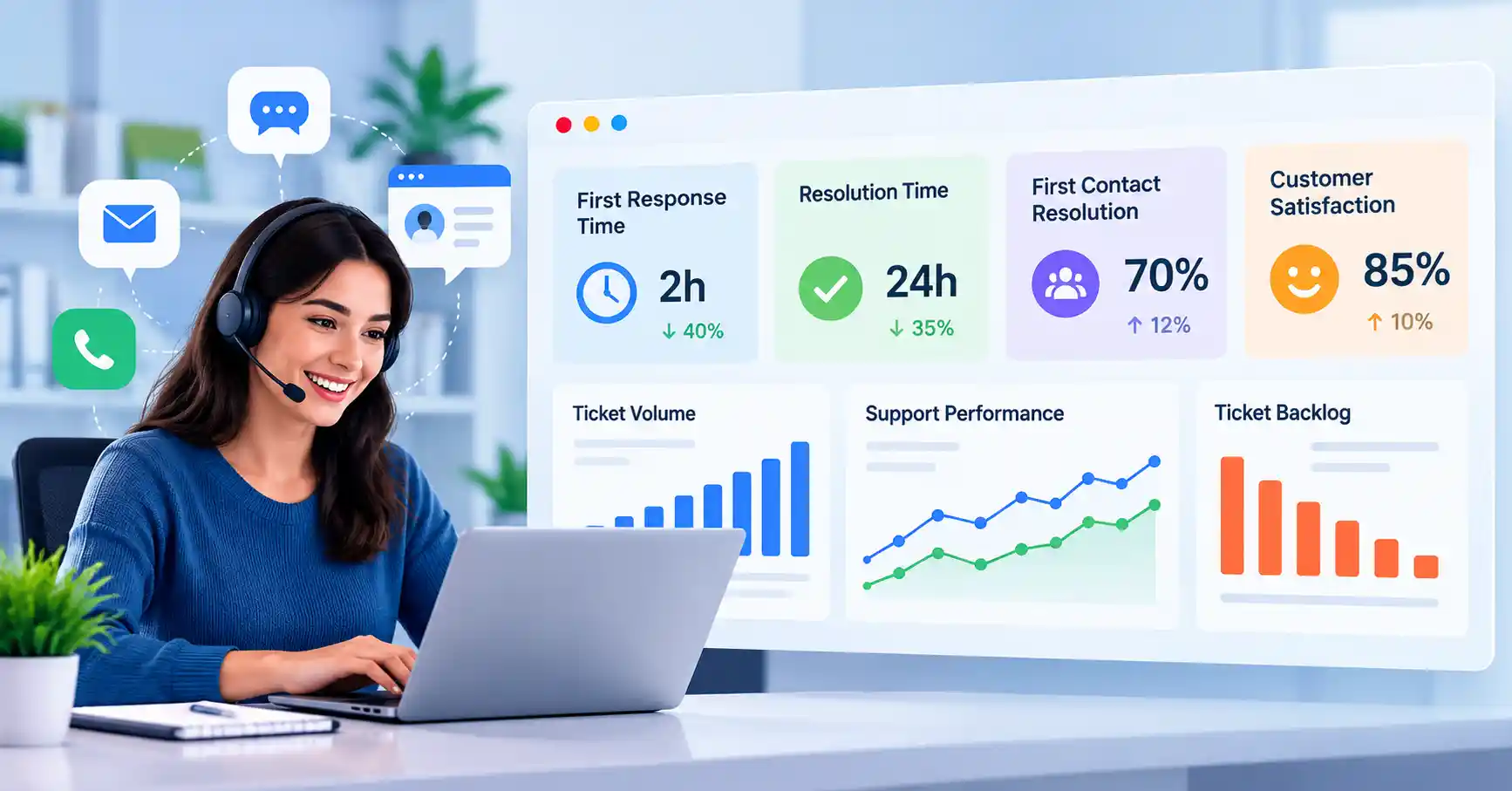 SaaS customer support metrics and KPIs dashboard