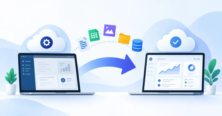 Illustration showing data migration from one SaaS tool to another