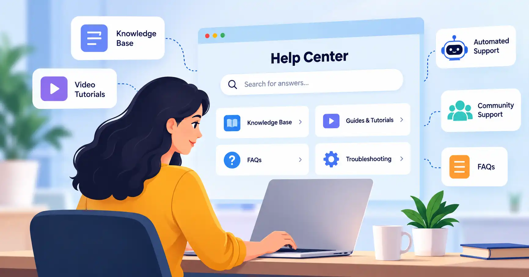 SaaS self service support guide showing customer help center and knowledge base