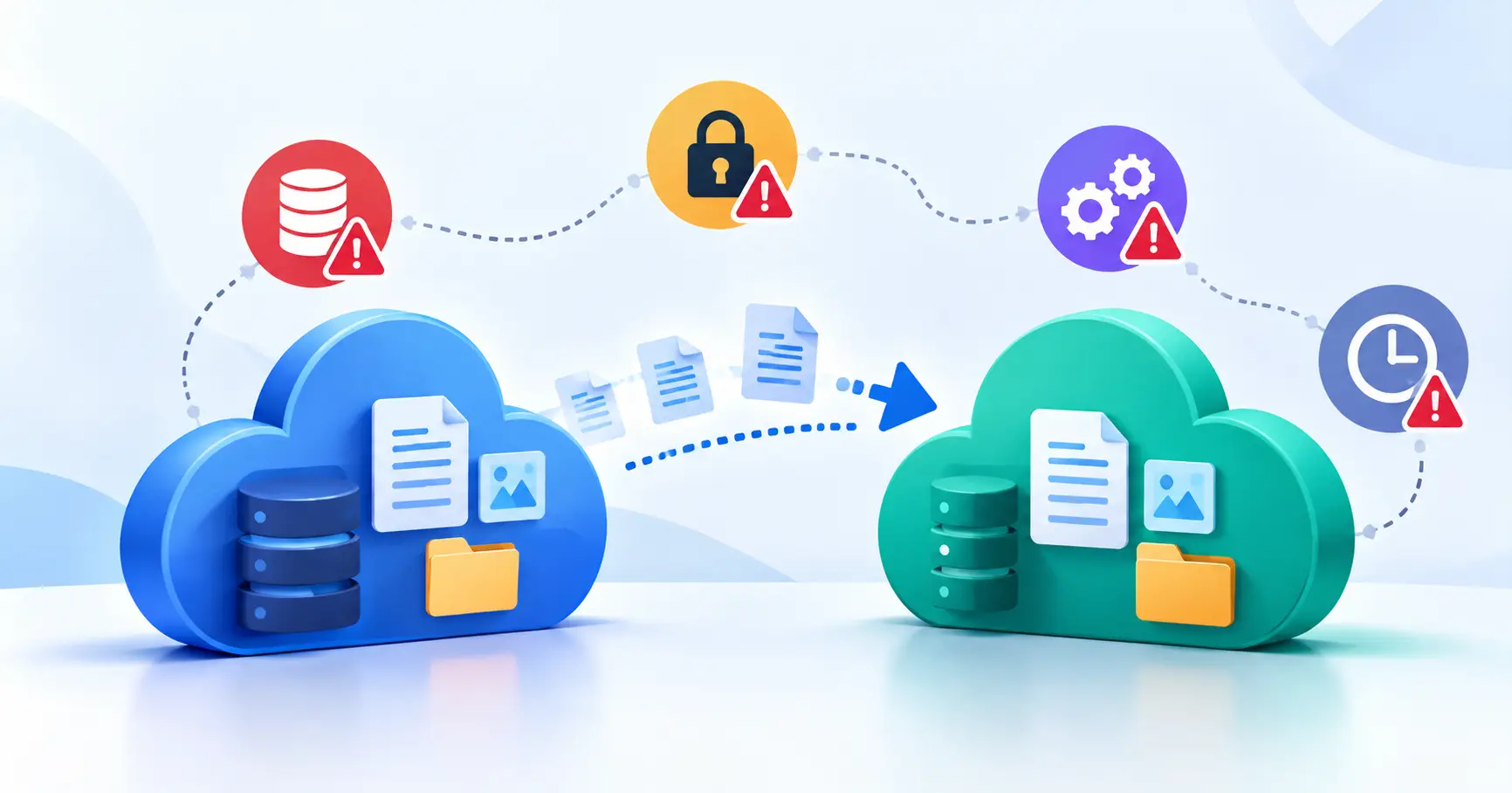 SaaS migration risks involving data loss, security gaps, integration failures, and downtime